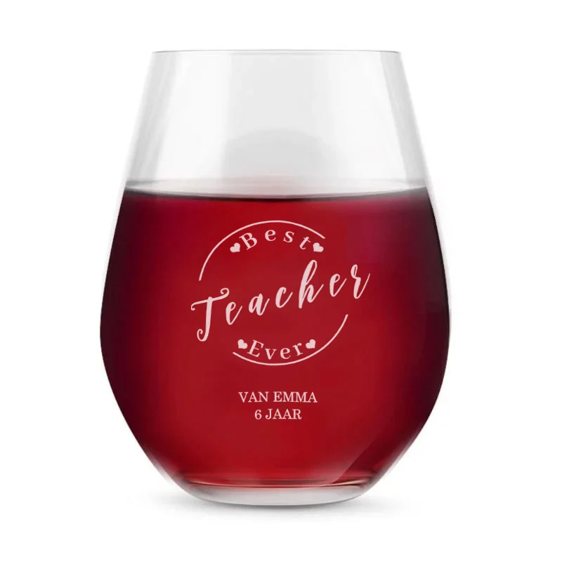 Gegraveerd Wijnglas – Best Teacher Ever - Afbeelding 2