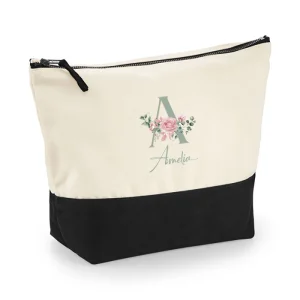 Gepersonaliseerde Canvas Toilettas – Floral Initiaal & Naam