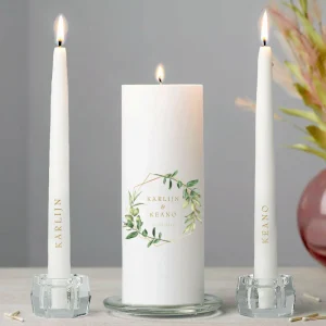 Gepersonaliseerde Trouwkaarsen Set Greenery Bliss | 3-delig