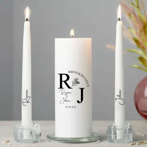 Gepersonaliseerde Trouwkaarsen Zwart en Wit | 3-delig
