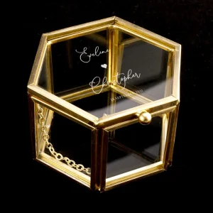 Glazen Ringendoosje Hexagon Goud | Love Heart Design