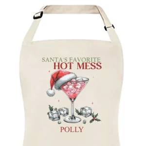 Keukenschort Santa’s Favorite Hot Mess – Met Naam