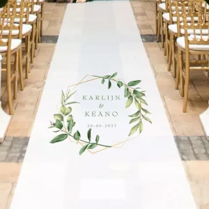 Witte Loper Greenery met Gouden Frame Gepersonaliseerd