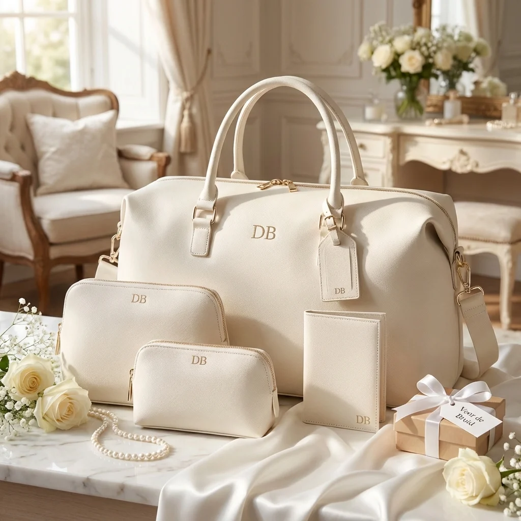 Gepersonaliseerde 5-delige Reisset “Oyster White” met Gouden Initialen - Afbeelding 3