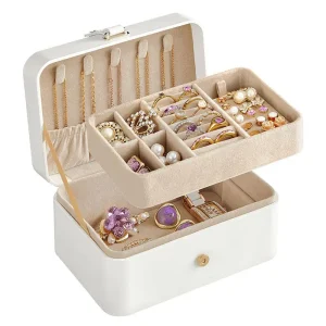 Luxe Sieradenbox Wit – Gepersonaliseerde Compacte Organizer met Gouden Design