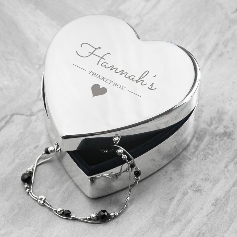 Zilver Hart Sieradendoos met Naam & Tekst | Gravure - Afbeelding 2