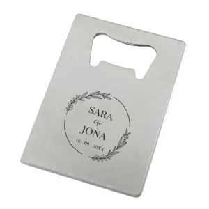 Sophia RVS Flesopener Bedankje | Bloemenkrans met Namen & Datum