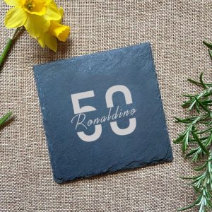 Leisteen Onderzetters Set met Naam & Leeftijd in Luxe Bamboe Box