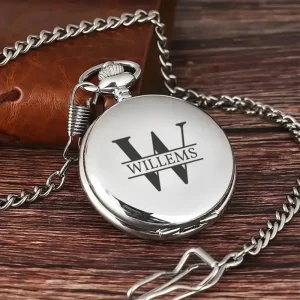 Zilver Zakhorloge met Monogram – Persoonlijk Cadeau voor Hem