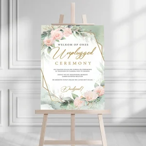 Unplugged Ceremony Bord Bohemian Blush met Gouden Kader