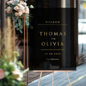 Welkomstbord Acryl Zwart – Luxe Noir Edition Goud Spiegel
